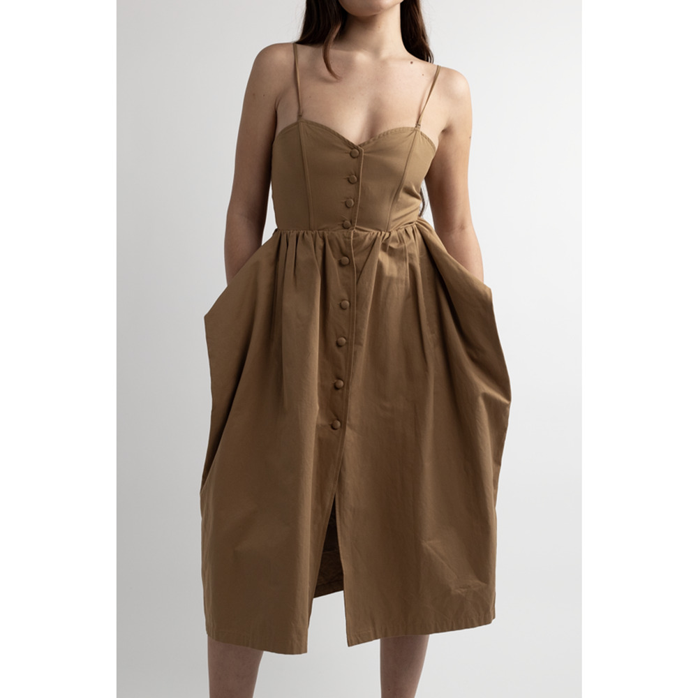 Brown Midi Dress with Buttons